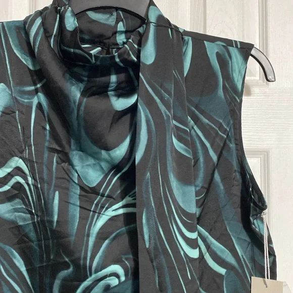 Worthington NWT black & green blouse top shirt size LARGE - Picture 2 of 12